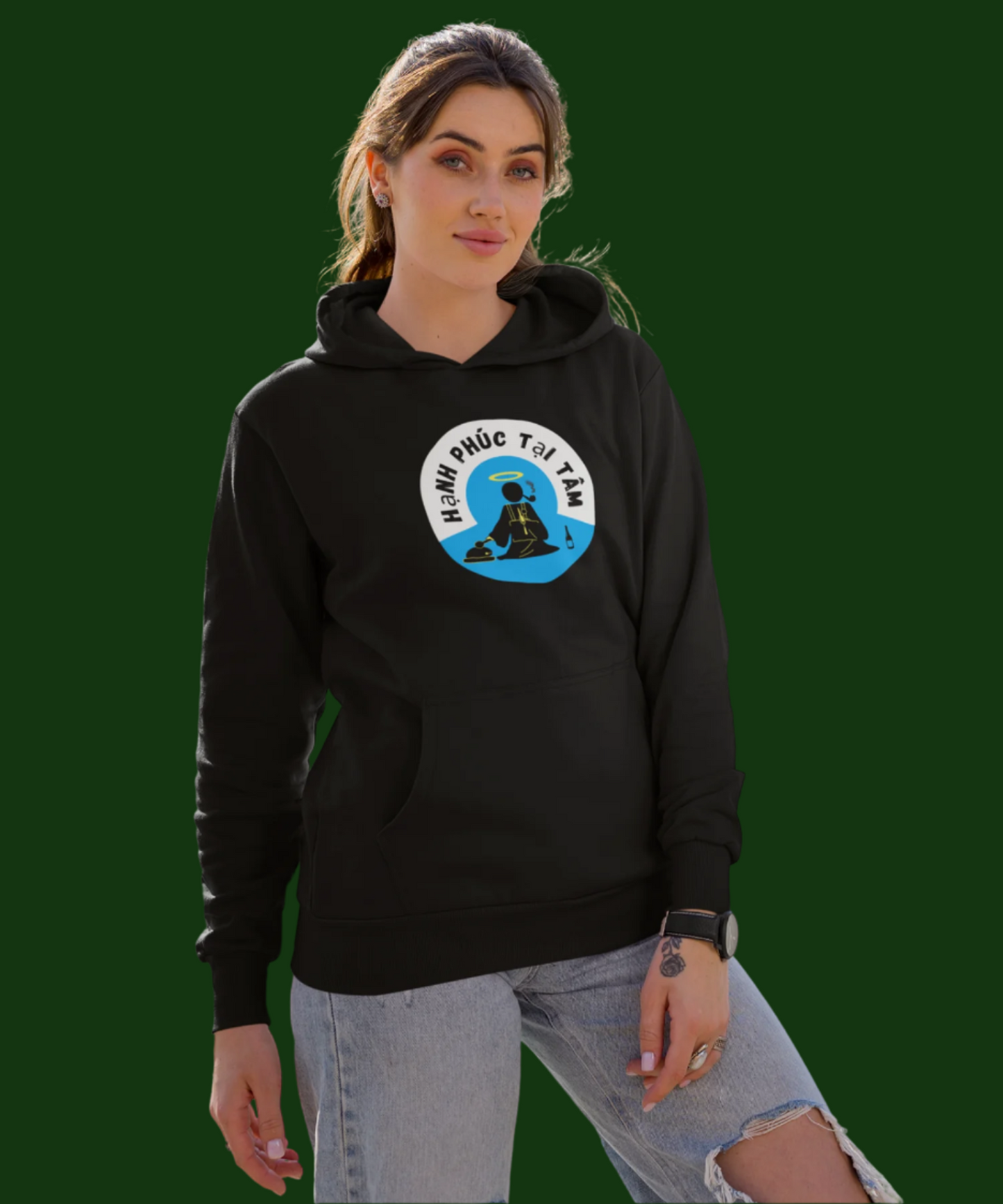 Hạnh phúc tại tâm : Hooded Sweatshirt Black