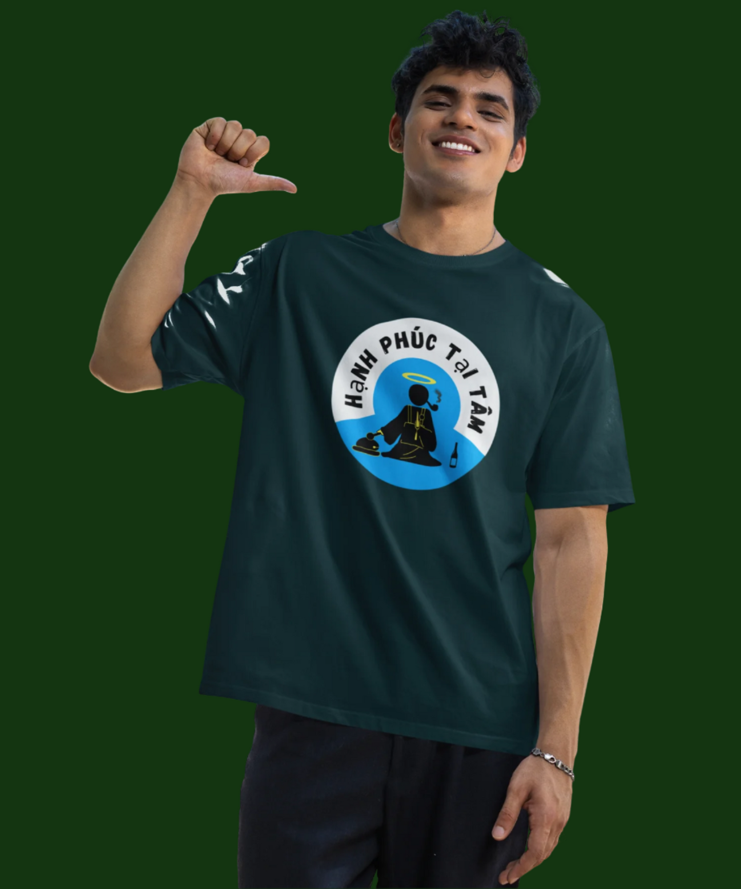 Hạnh phúc tại tâm : Unisex Oversized T-Shirt Petrol Blue