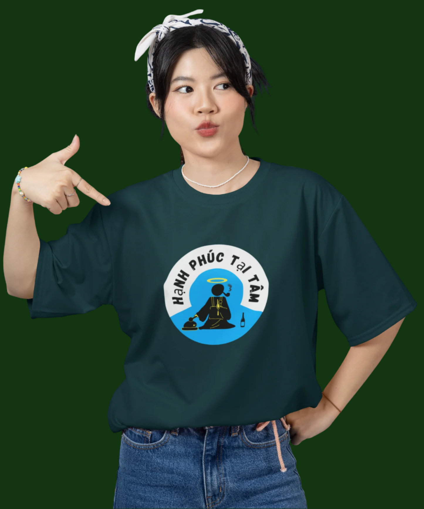 Hạnh phúc tại tâm : Unisex Oversized T-Shirt Petrol Blue
