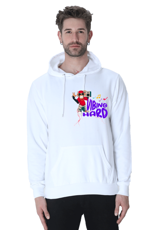 Vibing Hard : Hooded Sweatshirt White